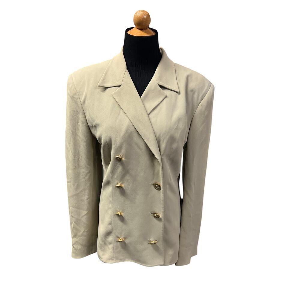 SILK SALVATORE FERRAGAMO VINTAGE DOUBLE BREASTED BLAZER WITH GOLD HEEL BUTTONS